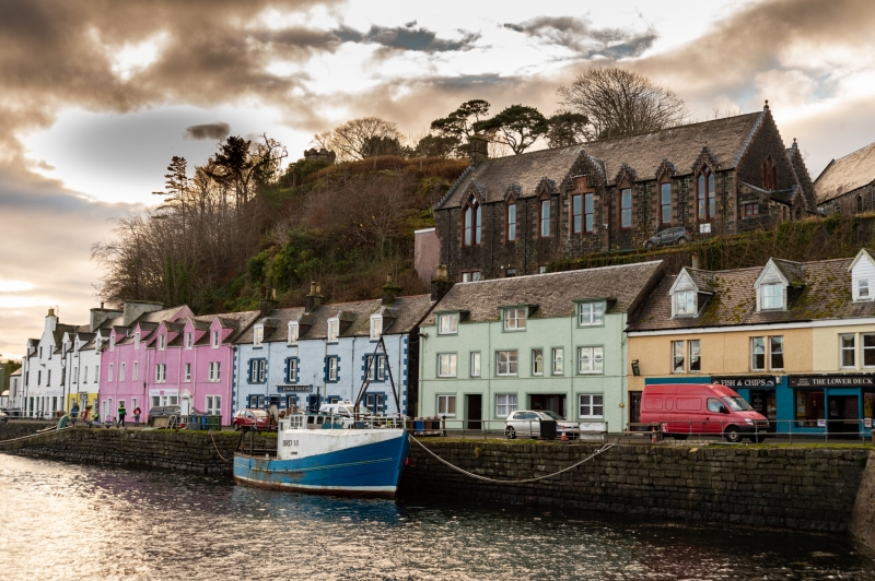 The colorful harbor of Portree, Isle of Skye, in Scotland photographed by Adventure Photographer, Dailyn Matthews