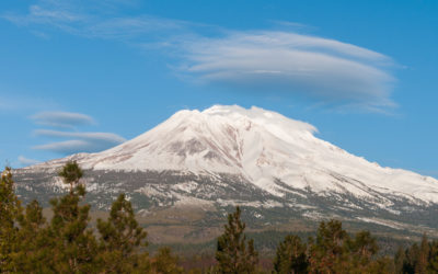 A rare lenticular cloud over Mount Shasta, California